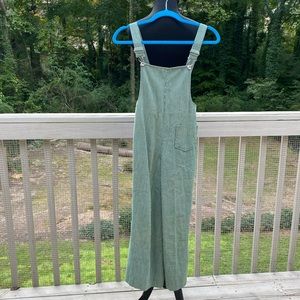 Vintage Green Striped Kids Overalls